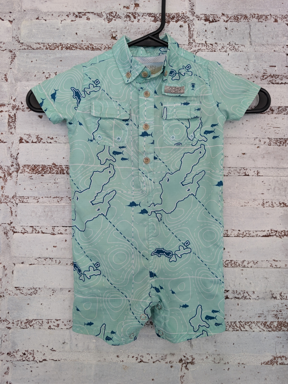 Toddler Mint Blue Map-Print One-Piece Romper